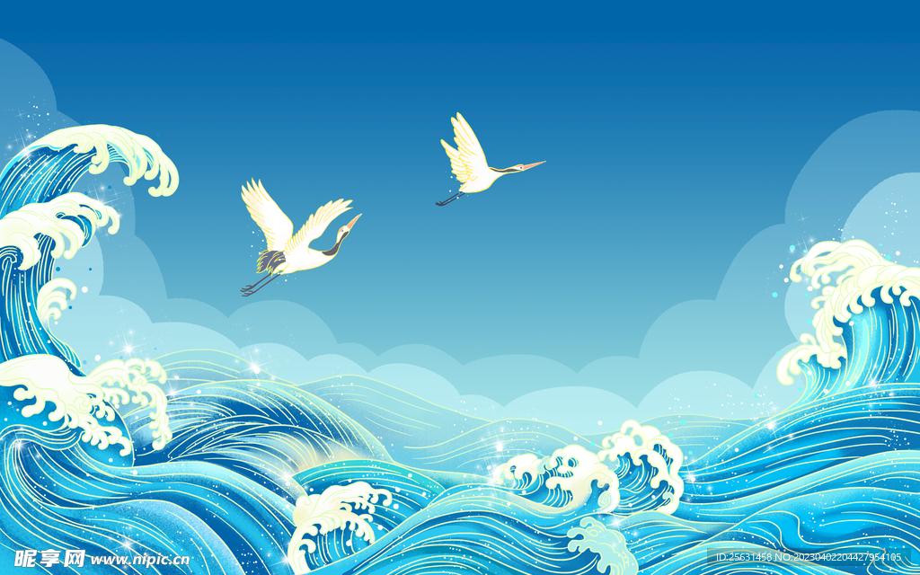 国潮大海浪花背景