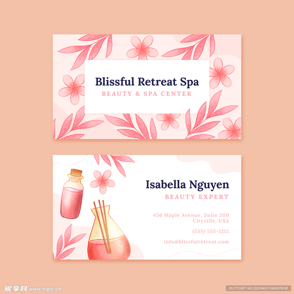 粉色花卉装饰名片
