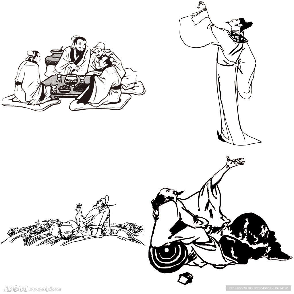 古代人物喝酒品酒酿酒插画酒文化