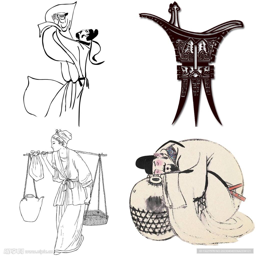 古代人物喝酒品酒酿酒插画酒文化