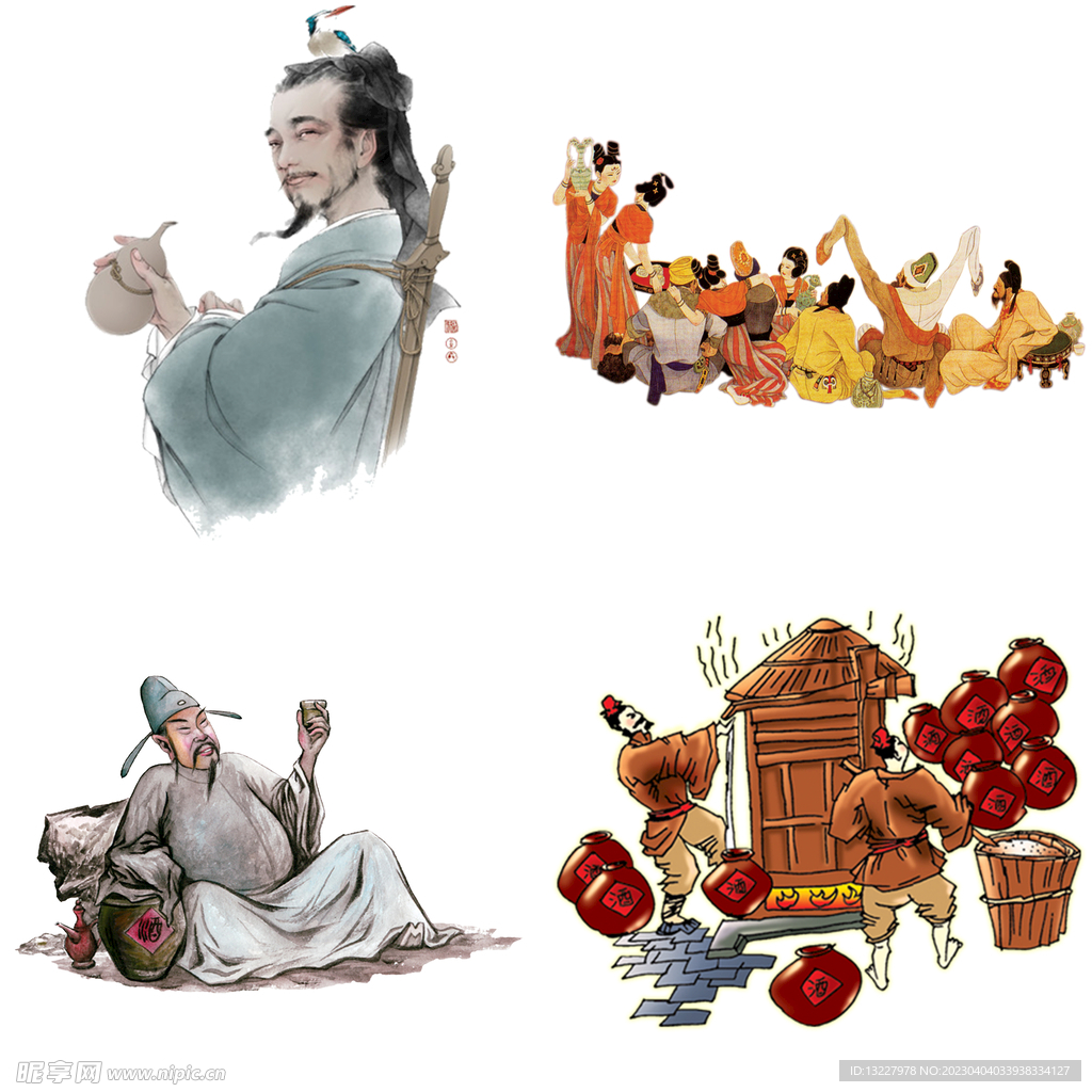 古代人物喝酒品酒酿酒插画酒文化