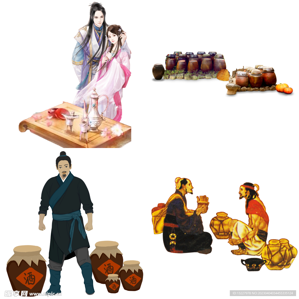 古代人物喝酒品酒酿酒插画酒文化