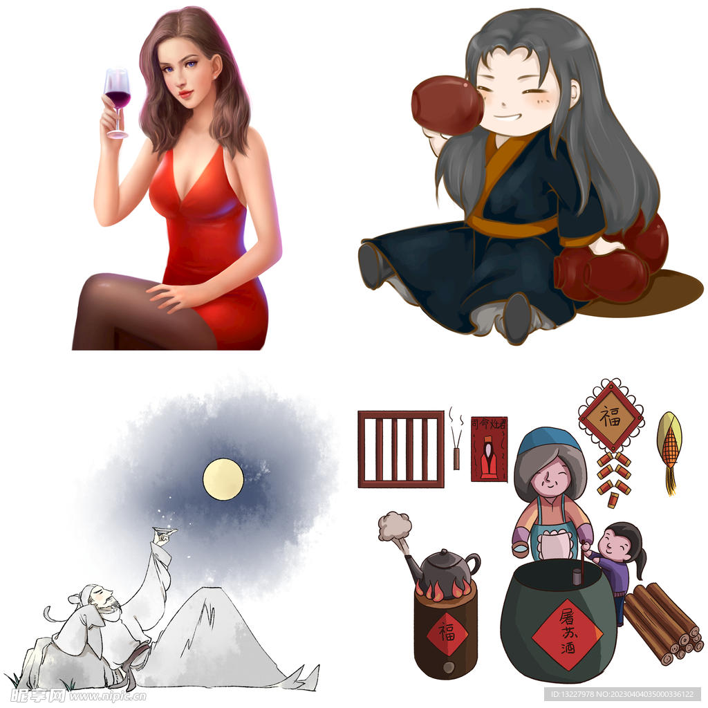 古代人物喝酒品酒酿酒插画酒文化