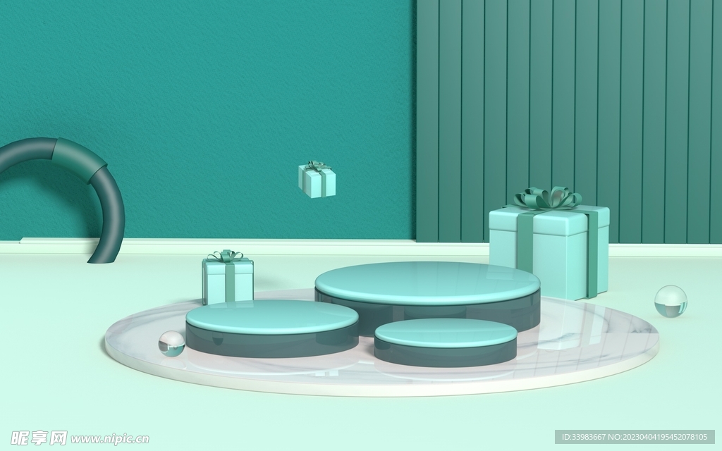  绿色 展台 小场景 C4D