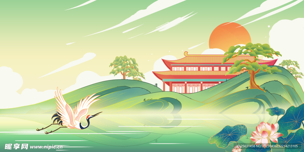 国潮山水装饰背景