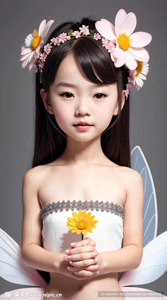 手拿雏菊的小女孩