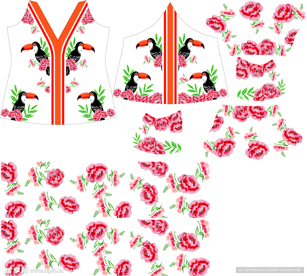 热带花 鸟 热带树叶