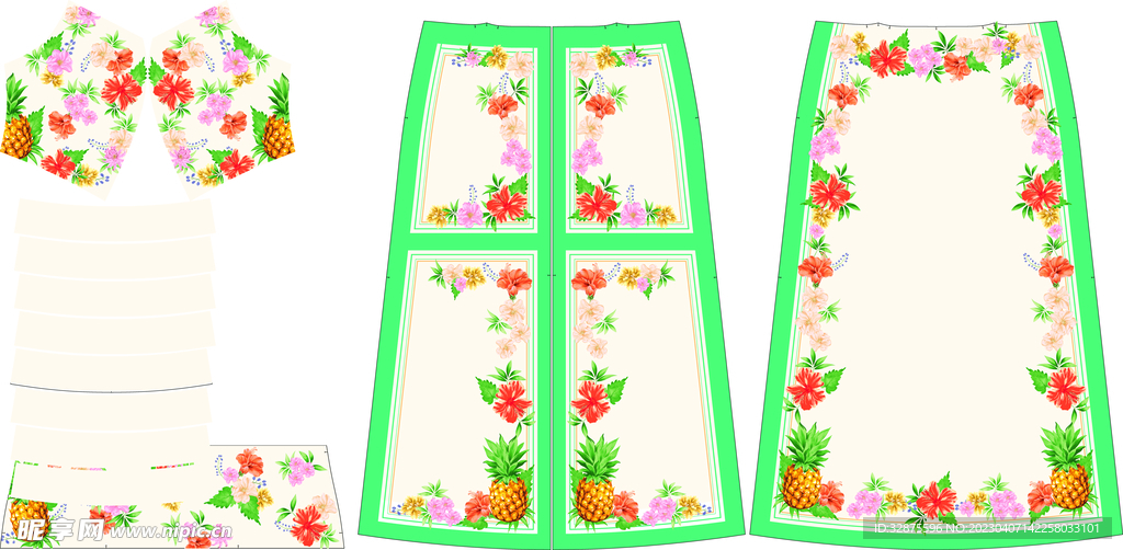 热带花 树叶 菠萝