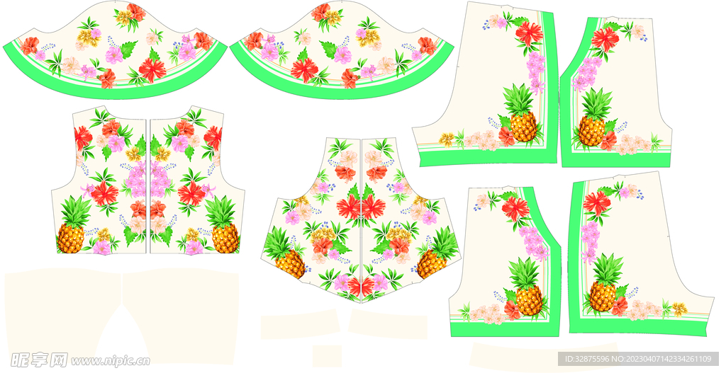 热带花 树叶 菠萝