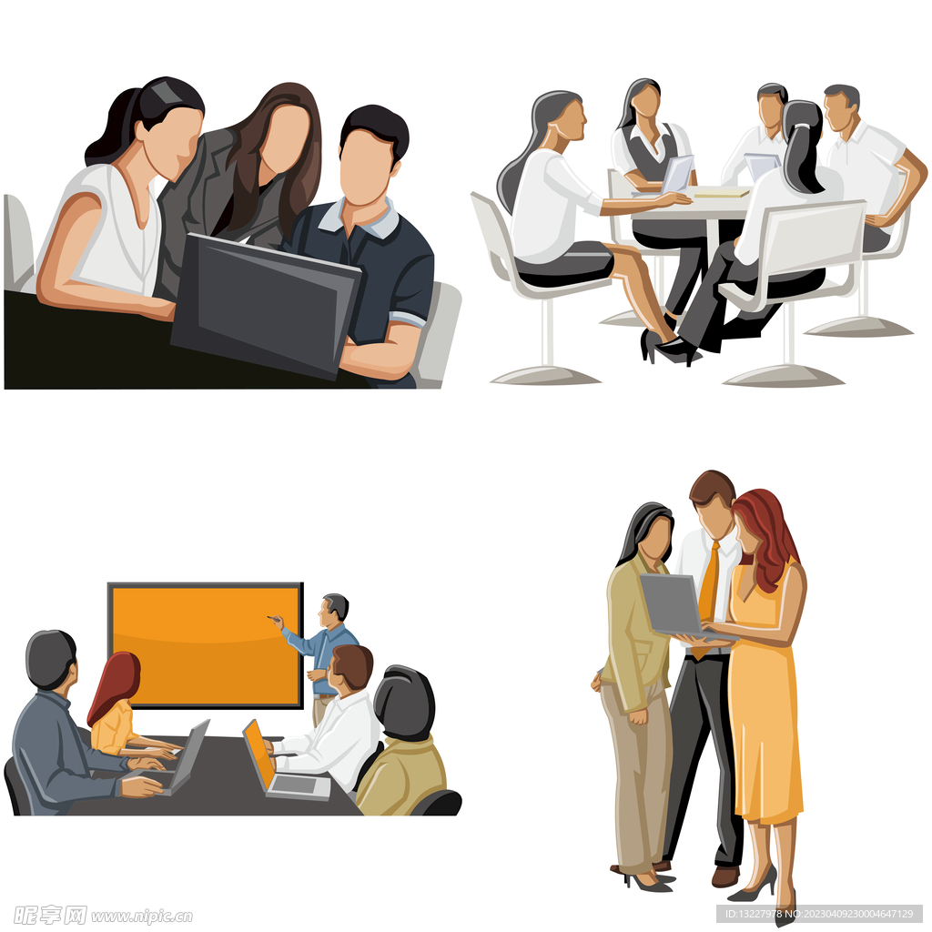 彩色矢量卡通商务团队人物 