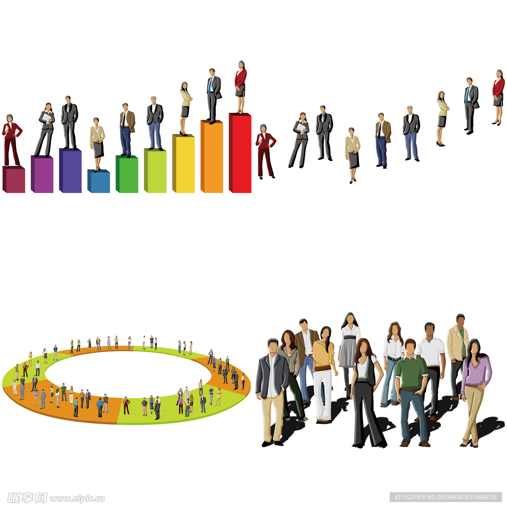 彩色矢量卡通商务团队人物 