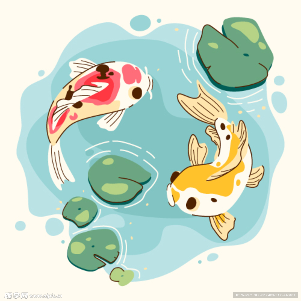 手绘锦鲤图矢量