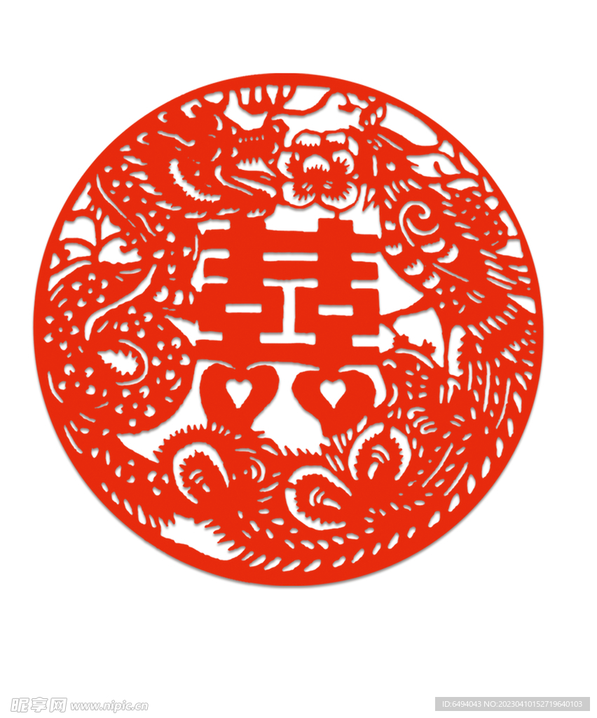 圆形龙凤呈祥红色喜字