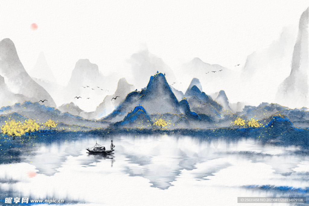 鎏金山水水墨背景