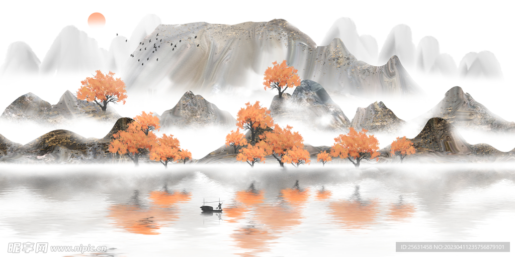 新中式山水背景墙