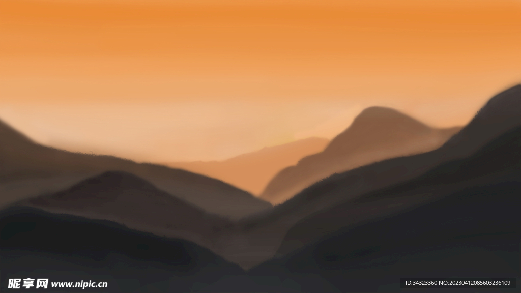 日出日落重山叠嶂厚重雾气背景图