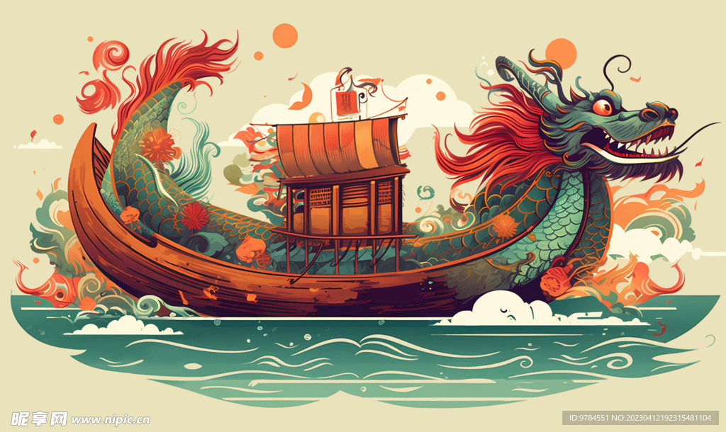 端午节龙舟包装插画素材图片