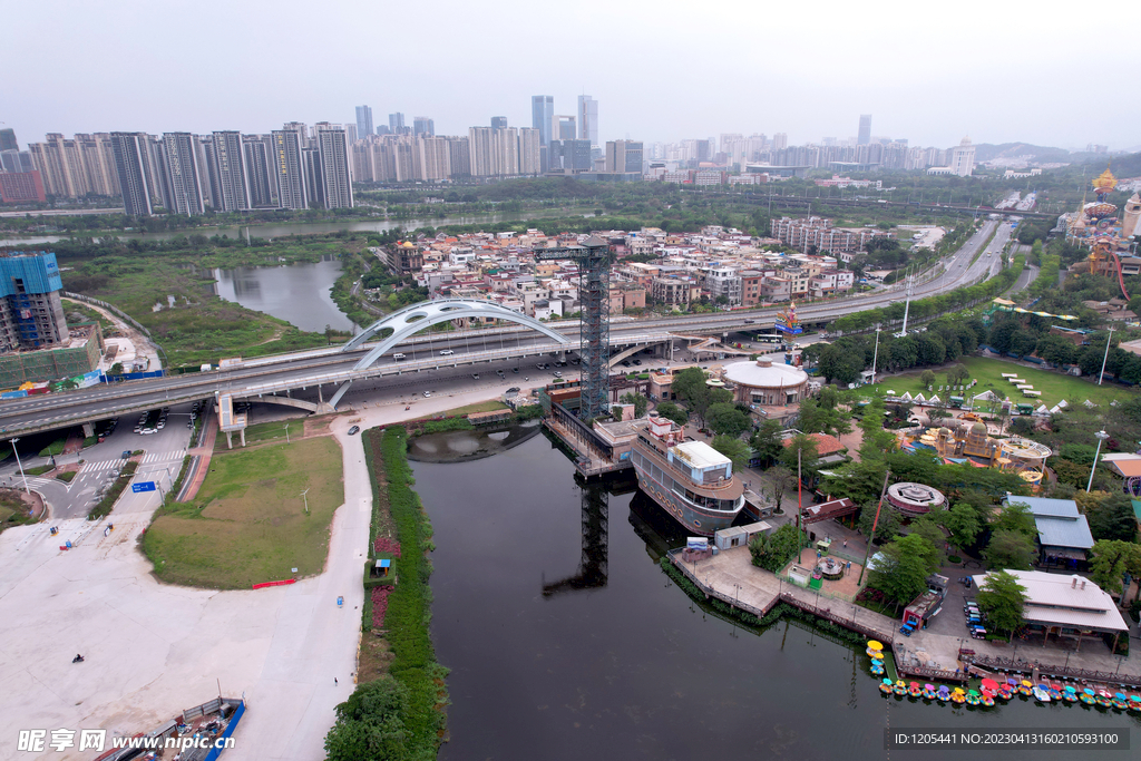 航拍顺德华侨城欢乐海岸