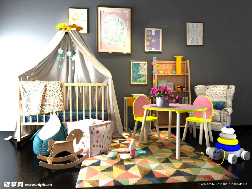 现代儿童房3d模型