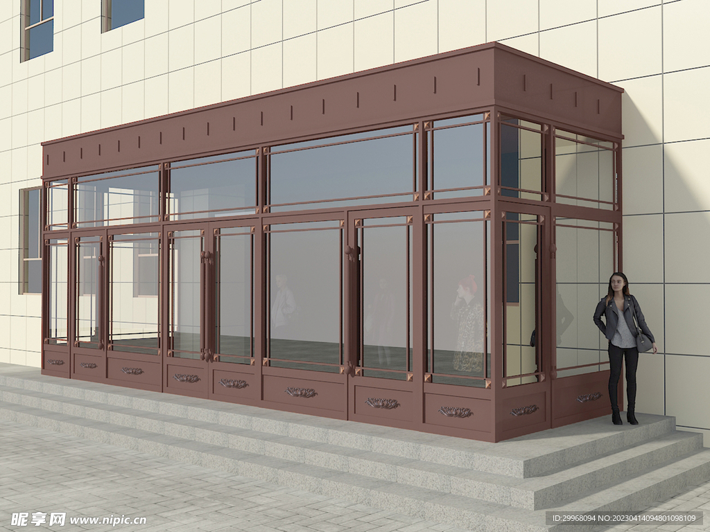 氟碳门 门斗3D效果图