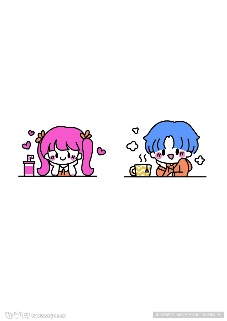 手绘情侣休闲下午茶