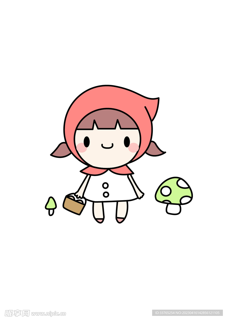 手绘采蘑菇的小姑娘