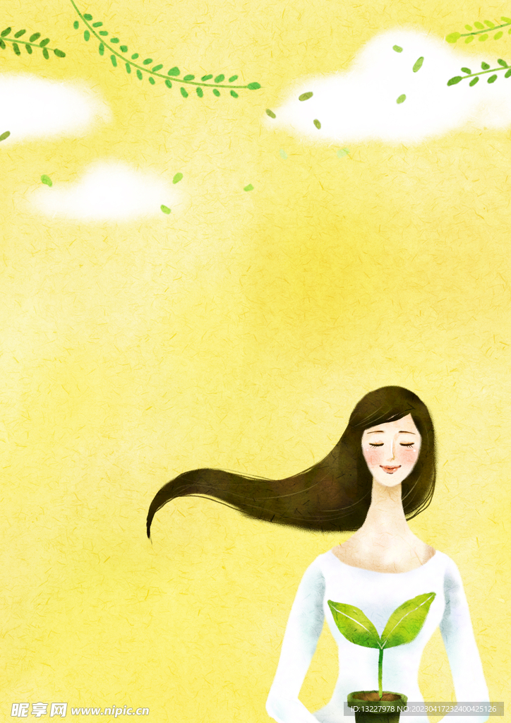 卡通人物植物背景模板