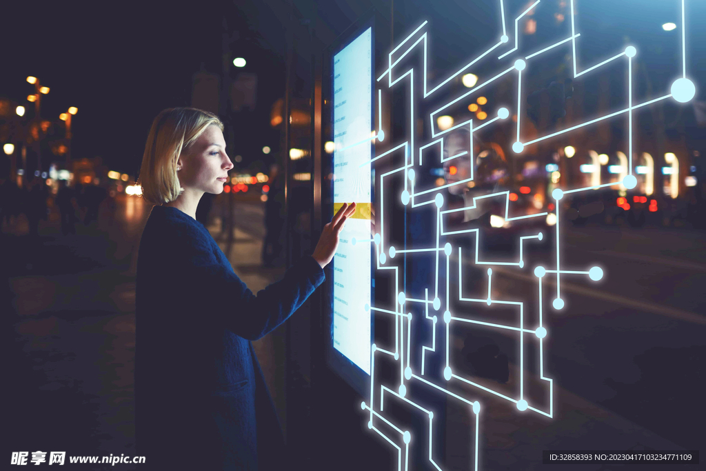 蓝色AI科技智能人物线条背景