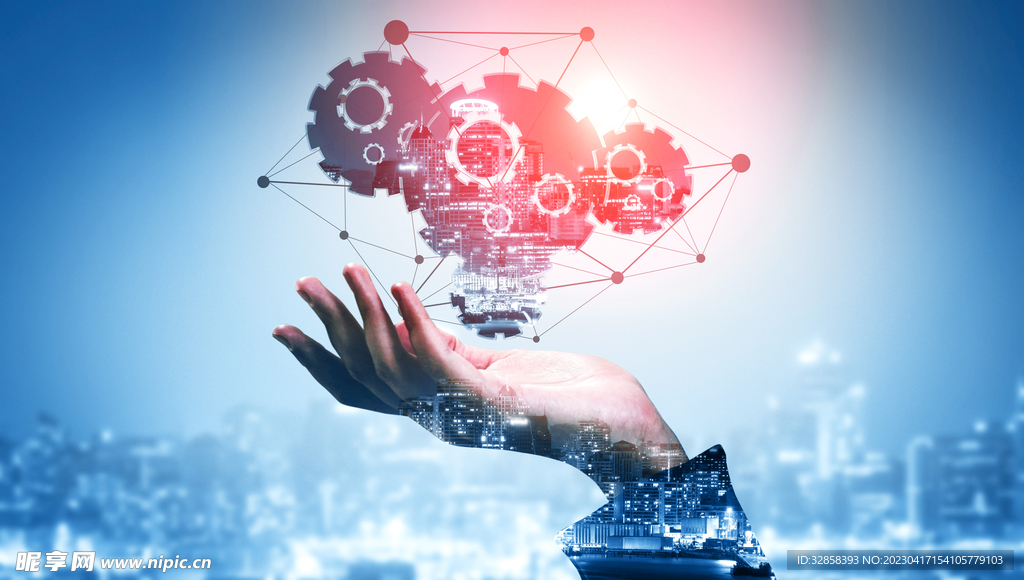 手托AI科技线条智能背景