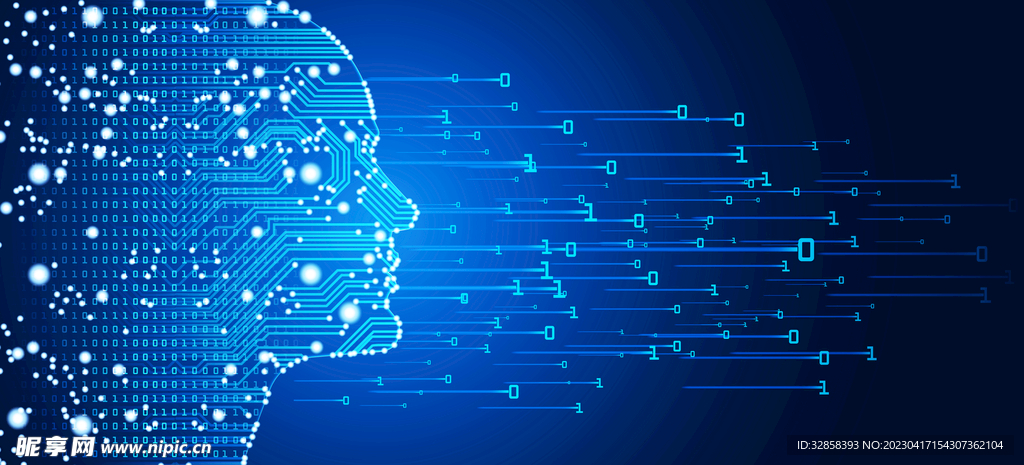 蓝色人脸点线AI科技智能线条