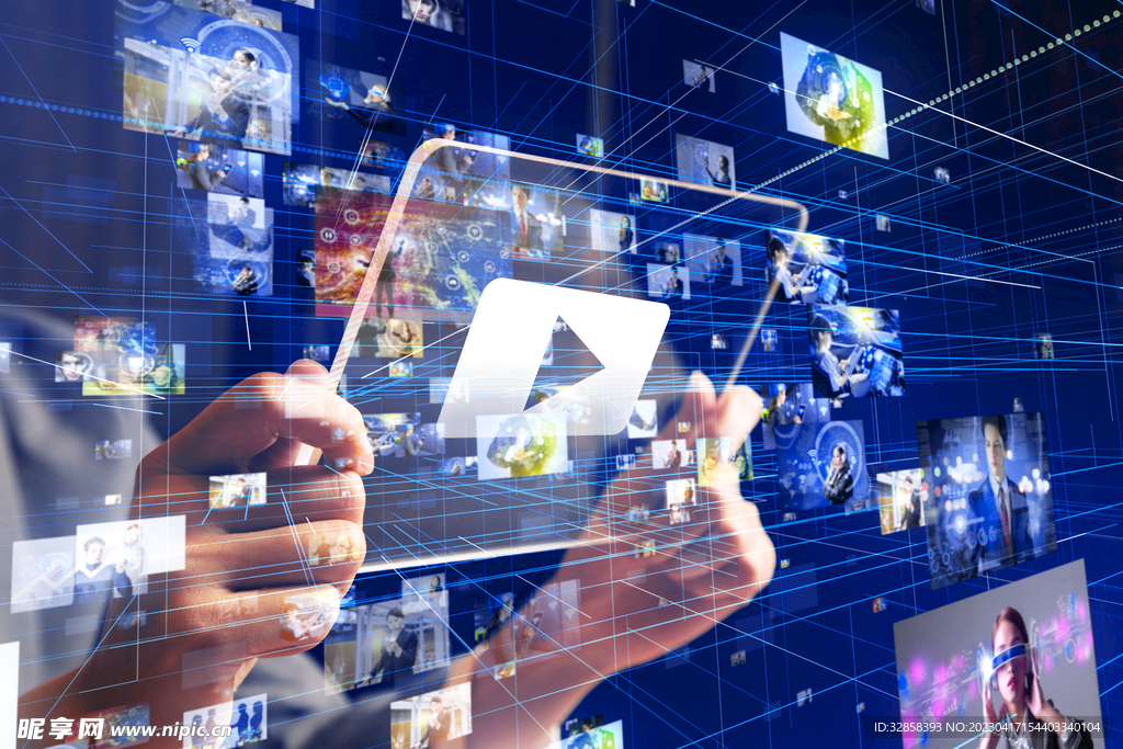 蓝色触屏AI大数据科技智能背景