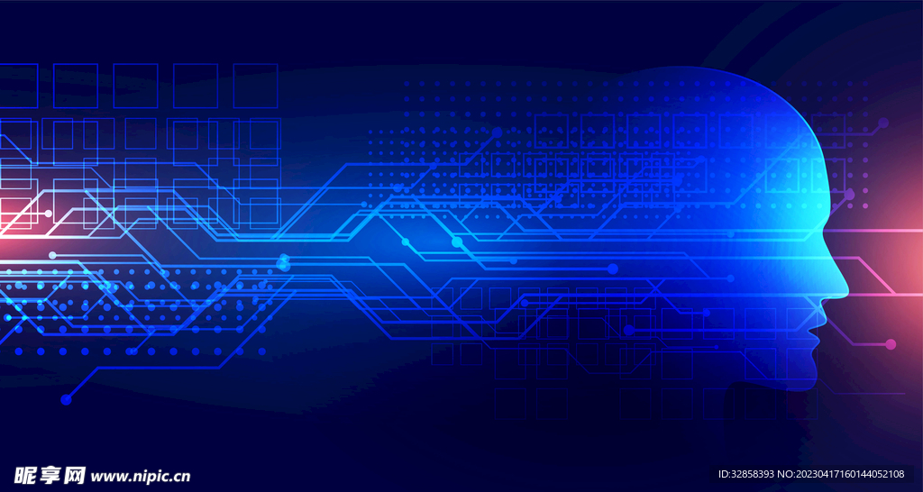 蓝色人脸AI线条智能科技背景