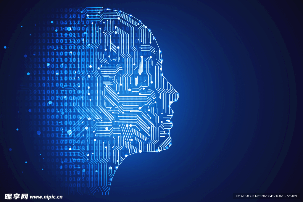 蓝色人脸AI线条智能科技背景