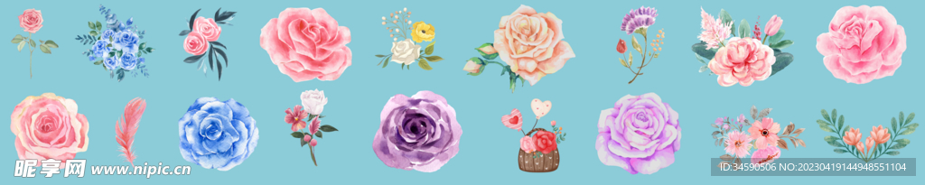 绿色背景下的玫瑰花图案