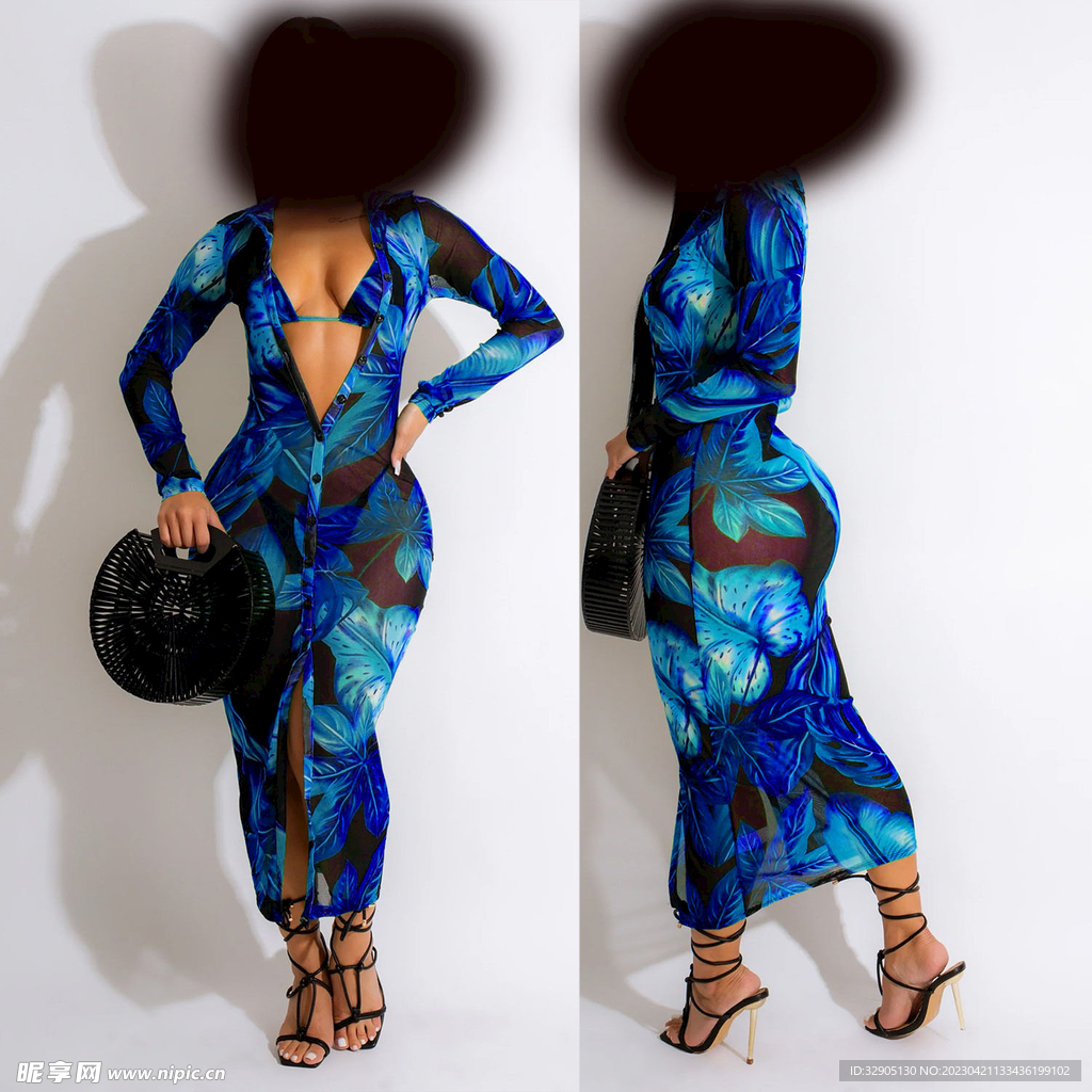 热带叶子    扎染花