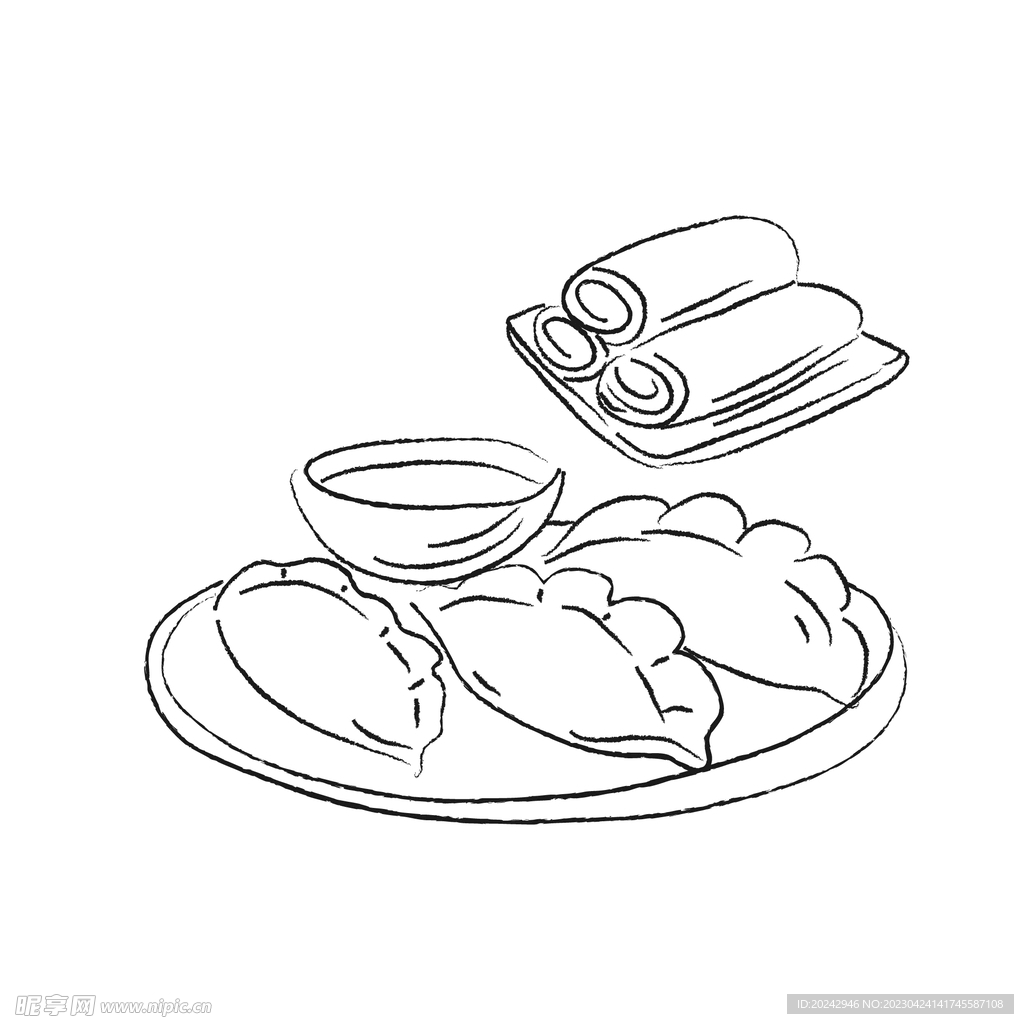 饺子春卷线稿