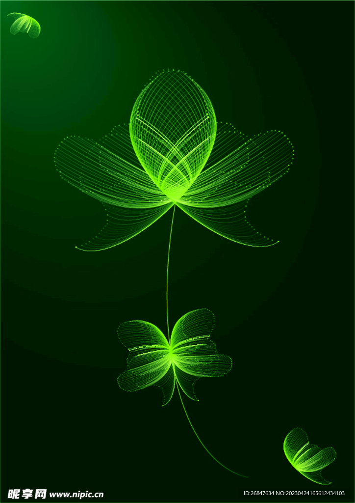 绿色渐变线条花朵