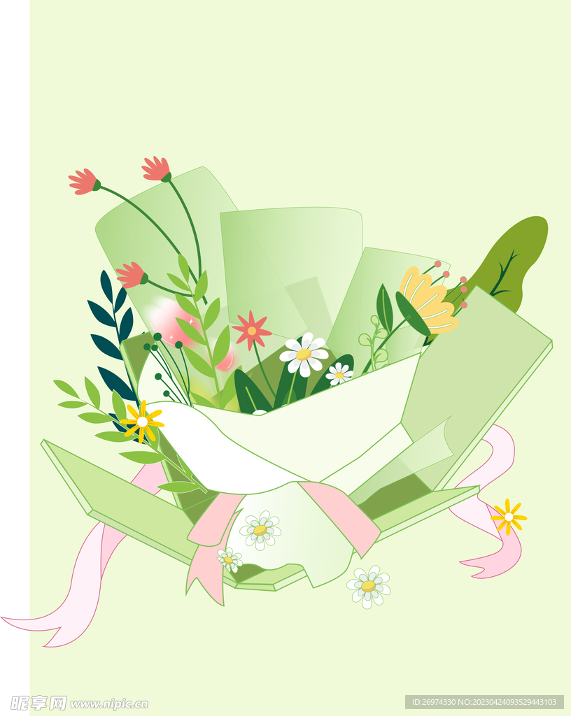 矢量绿色礼物盒子捧花高清花束