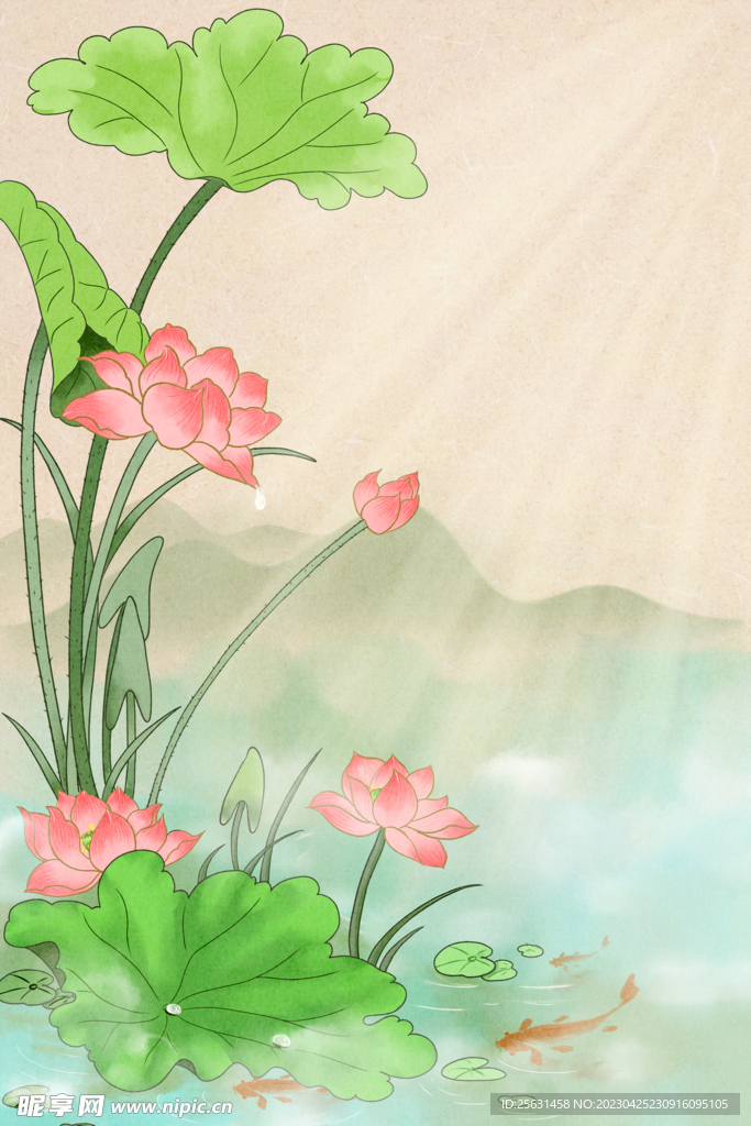 荷塘荷花插画背景