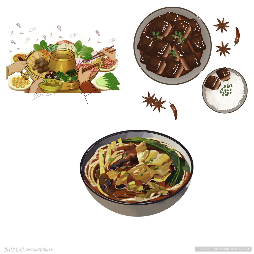 手绘卡通川菜背景素材