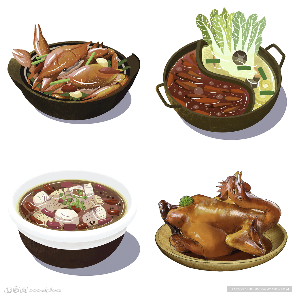 手绘卡通川菜背景素材