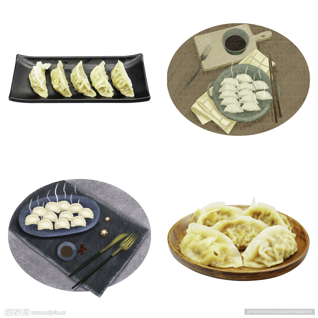 卡通水饺蒸饺煎饺包饺子吃饺子