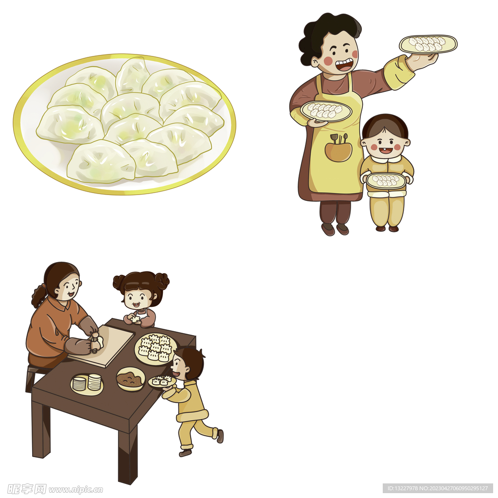 卡通水饺蒸饺煎饺包饺子吃饺子