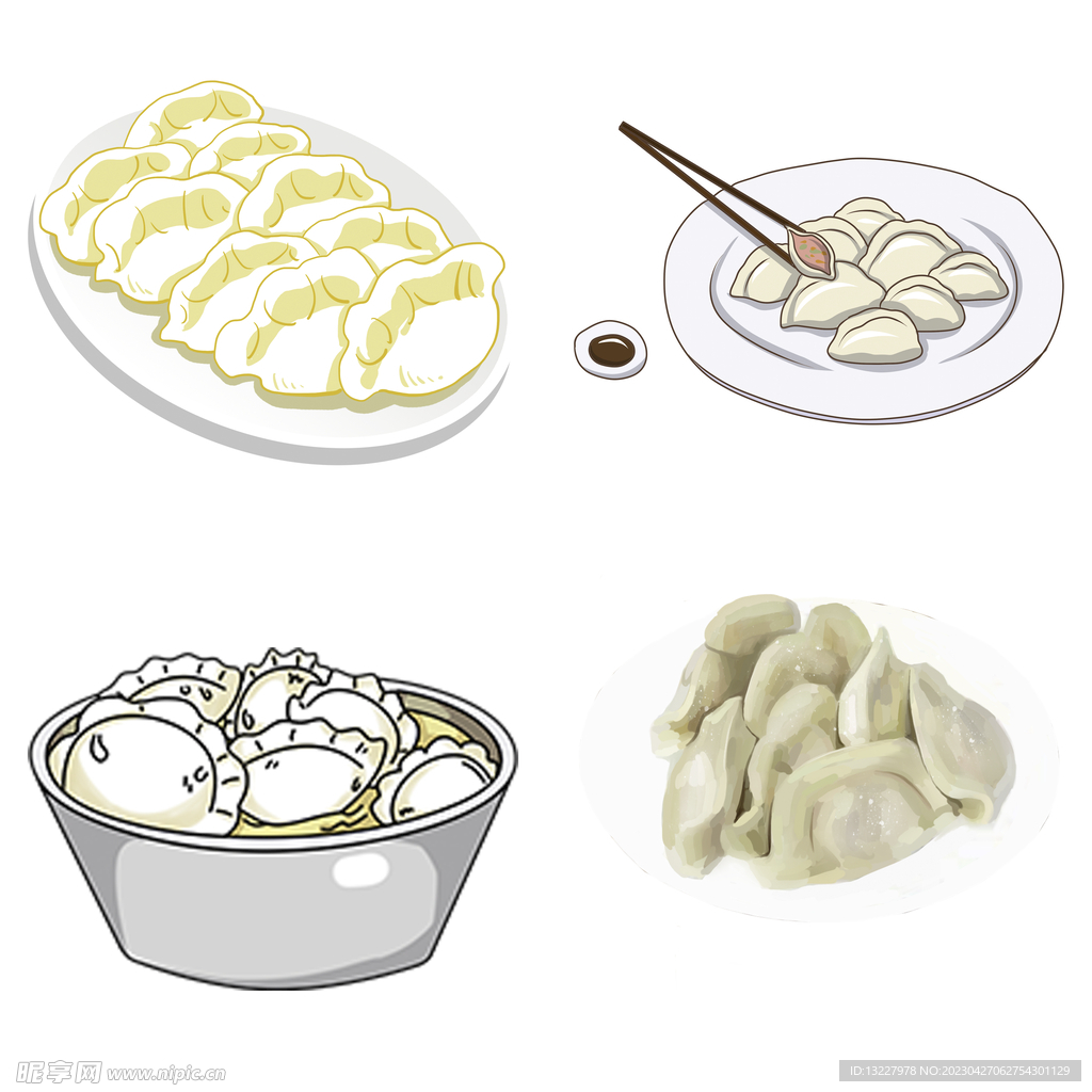 卡通水饺蒸饺煎饺包饺子吃饺子