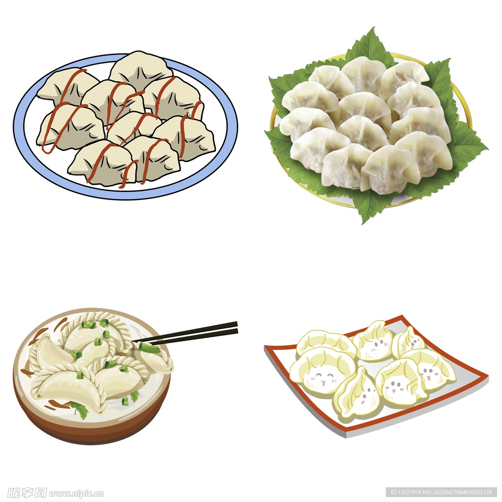 卡通水饺蒸饺煎饺包饺子吃饺子