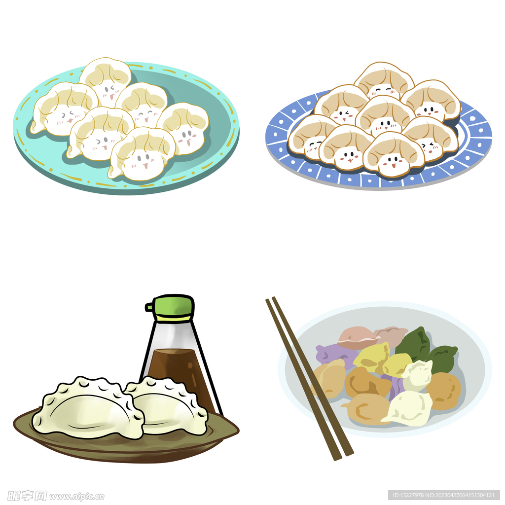 卡通水饺蒸饺煎饺包饺子吃饺子