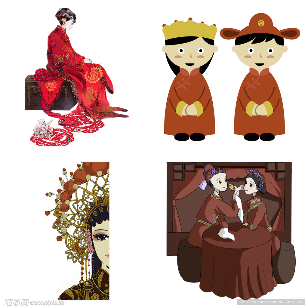 卡通中式婚礼新人中式古典人物