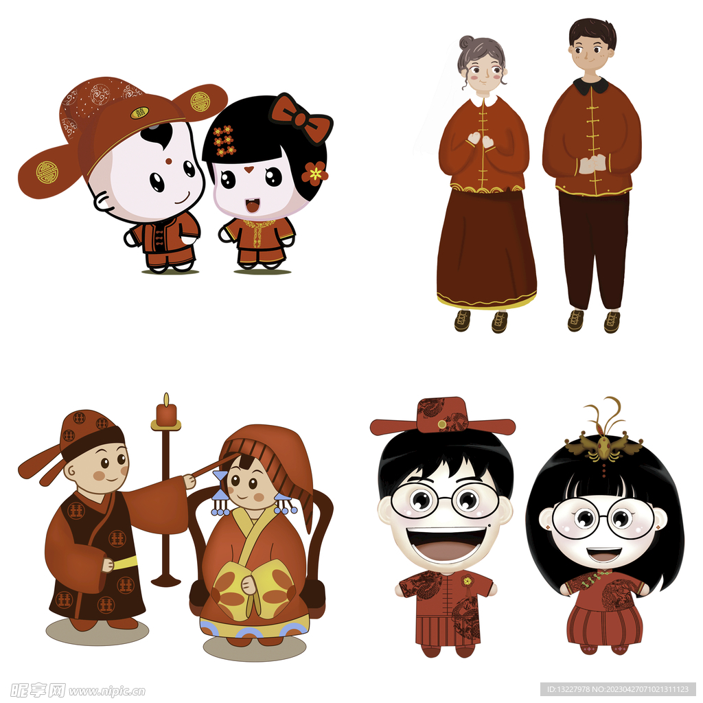 卡通中式婚礼新人中式古典人物