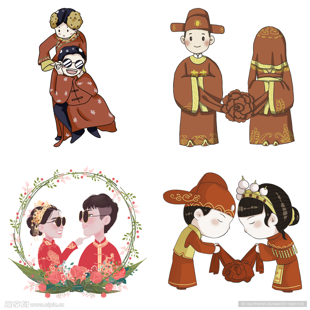 卡通中式婚礼新人中式古典人物