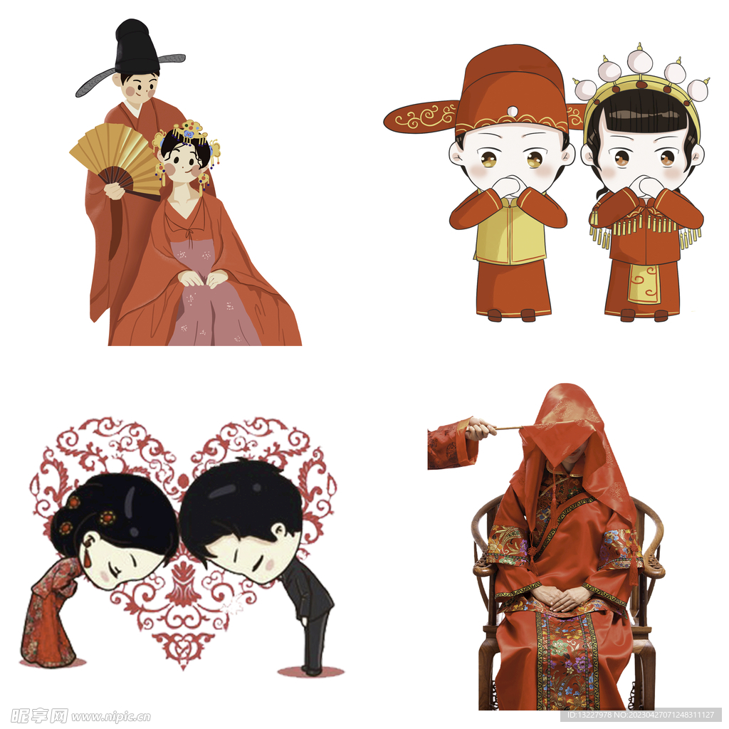 卡通中式婚礼新人中式古典人物